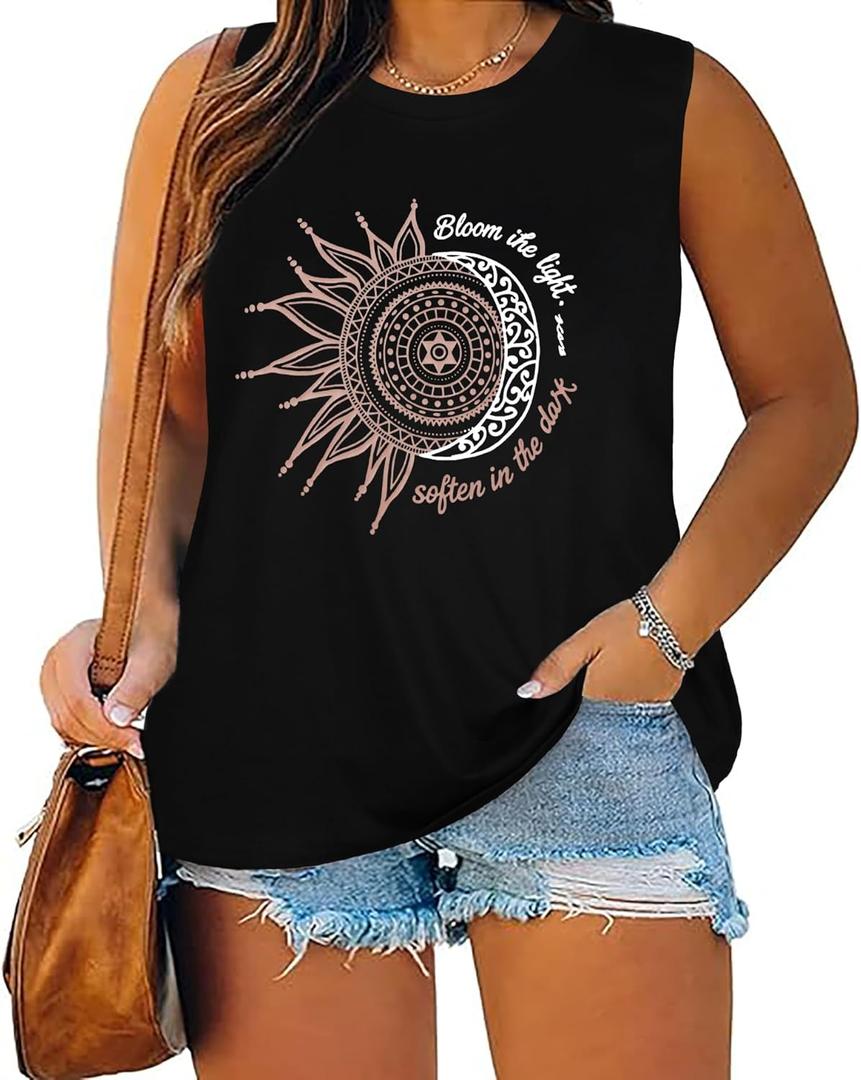 Plus Size Tops for Women Sleeveless Summer Tank Top Loose Fit Casual Tunics Shirts 2026 (Black)