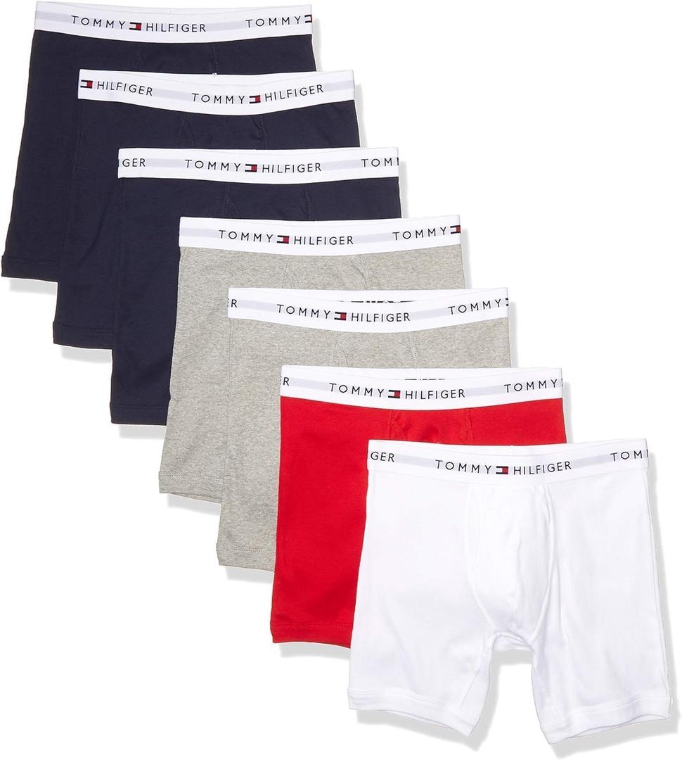 Tommy Hilfiger mens Underwear Cotton Classics Megapack Boxer Brief - Amazon Exclusive (Large, 3 Navy, 2 Grey Heather,1 Red, 1 White)