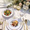 Nervure 175PCS White and Gold Plastic Plates - Disposable Dinnerware Set Include 50 Gold Plates for Dinner and Dessert, 75 Cutlery, 25Cups 25Napkins for Wedding & Party & Mothers Day