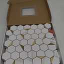 STICKGOO Peel and Stick Backsplash for Kitchen, Self-Adhesive Tile Hexagon Mosaic Tiles (10 Sheets, White Marble with Metal Gold )
