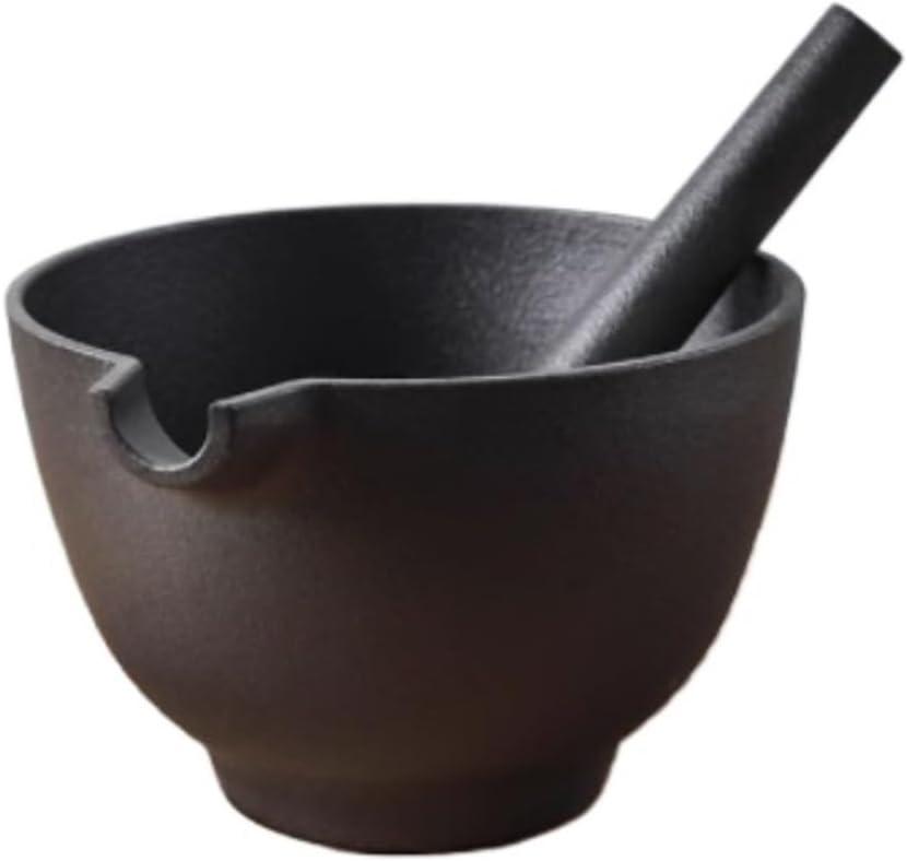 QUQUQ Mortar and Pestle Set Vintage Cast Iron Grinding Jar Household Crusher Garlic Crusher Pestle Set Seasoning Spice Tools (16.8x10cm, Black)