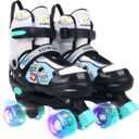 Sowume Adjustable Roller Skates for Girls and Women, All 8 Wheels of Girl's Skates Shine, Safe and Fun Illuminating for Kids (Large-(3-6 US), E-Green)
