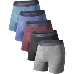Men's Underwear,Rayon Made from Bamboo Boxer Briefs,Ultra Soft,Cool Breathable,No Riding Up Long Leg,5 Pack (Large, Multi-nv)