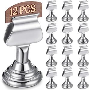 Kathfly 12 Pcs Wedding Table Number Holders 1.7 Inch Metal Silver Mini Place Card Holders Bulk Harp-clip Table Sign Stands Card Holder Display Picture Memo Notes Menu for Restaurants Birthday Decor