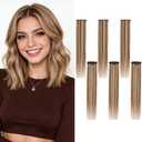 6PCS Clip in Hair Extensions Real Human Hair Short Clip in Extensions for Women Short Straight Hairpieces to Add Volume and Highlights 12 Inch Medium Brown & Dark Blonde