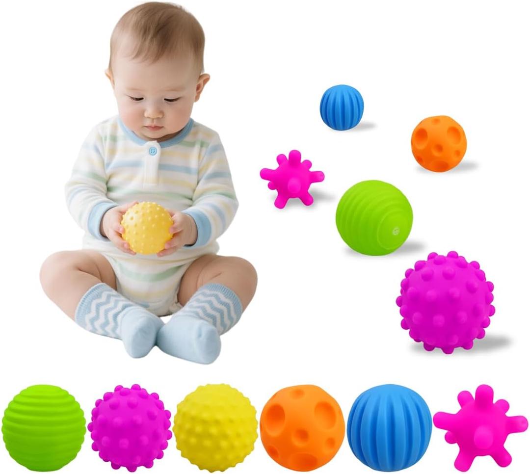 JoFAN 6 Pack Textured Sensory Balls Soft Montessori Toys for Baby Toddlers Christmas Stocking Stuffers Gifts