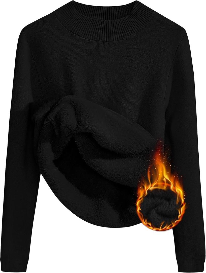 ZESICA Women's Fleece Sherpa Lined Sweater Winter Thermal Shirts Long Sleeve Mock Neck Slim Fitted Pullover Tops (Large, Black)