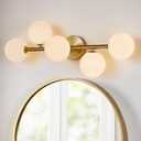 5 Light Bathroom Vanity Light,Gold Bath Room Light Fixtures Over Mirror,Modern Vanity Lights for Bath Room,Makeup Lights for Vanities,Brass Gold Bathroom Sconces with Milk Globe Glass,G9 Base