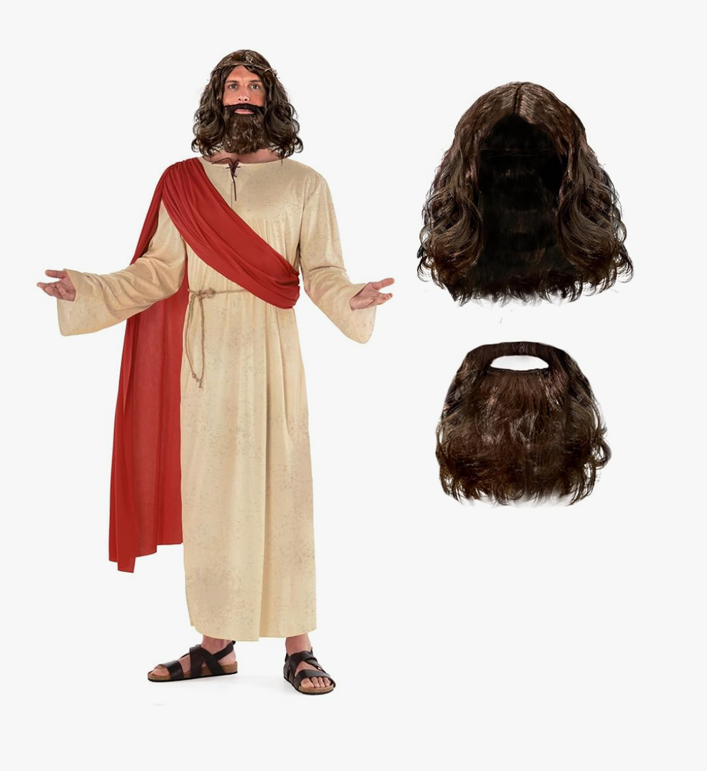 Morph Jesus Costume For Men Plus Wig And Beard - Jesus Christ Halloween Robe Outfit Size L
