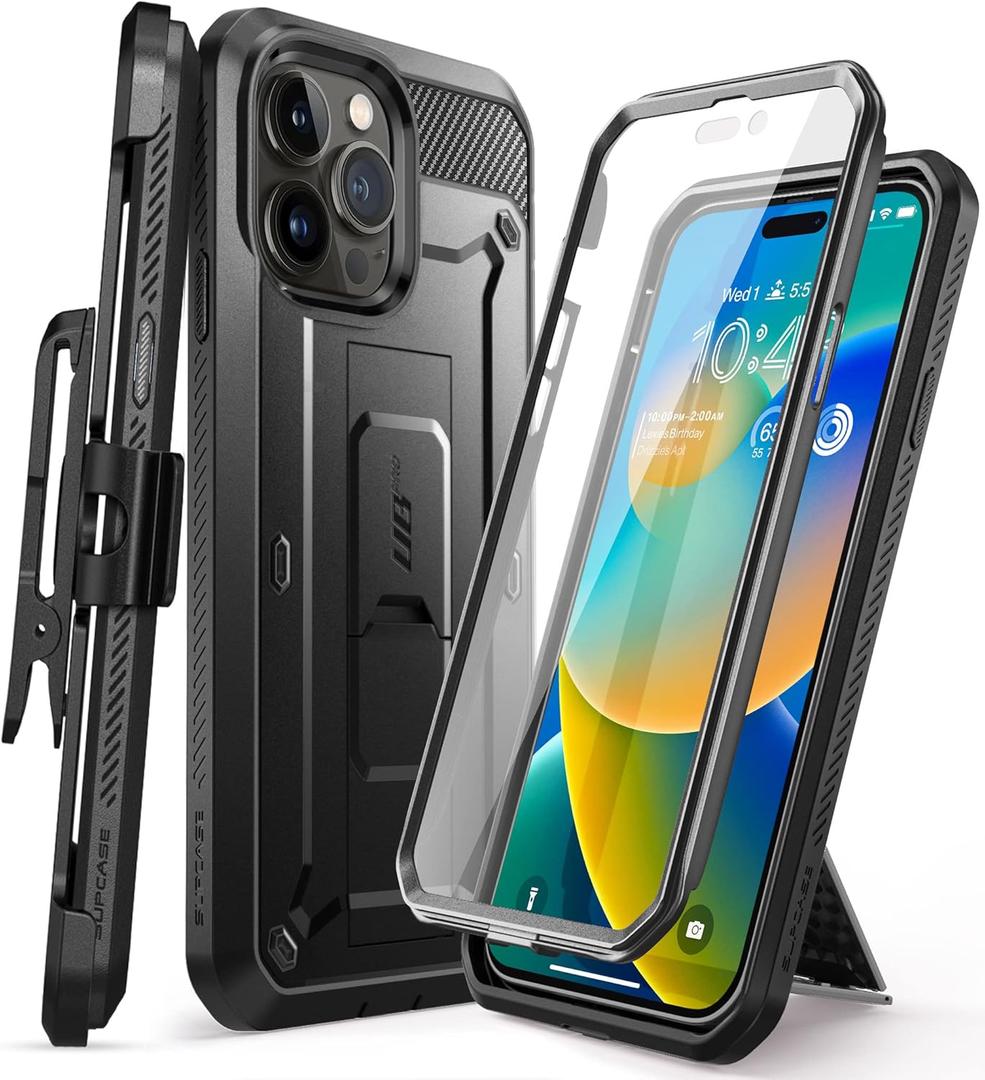 SUPCASE for iPhone 14 Pro Max Case with Screen Protector (Unicorn Beetle Pro), [Built-in Stand & Belt-Clip] Full-Body Heavy Duty Shockproof Protective Phone Case for iPhone 14 Pro Max, Black | Kickstand, Belt-Clip, Heavy Duty, Rugged Case