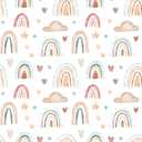 CHIHUT Boho Rainbow Peel and Stick Wallpaper - Watercolor Rainbow, Cloud Heart Star Pattern - Removable, Self-Adhesive Nursery Contact Paper for Girls' Bedroom - 17.7'x100'