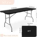 HAISIWLKJ Folding Table 6 FT Lightweight Camping Table Black Portable Plastic Rectangular Outdoor Dining Table Steel Legs Fold-in-Half with Carrying Handle for Indoor,Picnic,Party,Wedding,Events
