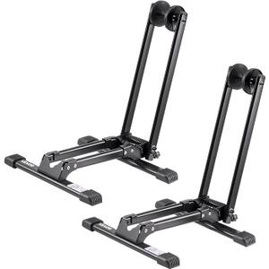 VEVOR Bike Racks 2 Pack, Fits 20 to 27 Inch Mountain & Road Bikes, Alloy Steel Rust-Resistant Bike Floor Stand Rack, Foldable Bicycle Stand for Entryway, Garage, Home Bikes Parking & Storage, Black