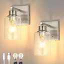 Battery Operated Wall Sconce Set of 2, Rechargeable, Cordless, Dimmable, Timer, Remote, Touch Control, 3000K, USB-C Charging for Living Room, Bedroom Nickel (Include 2 Special Bulbs)