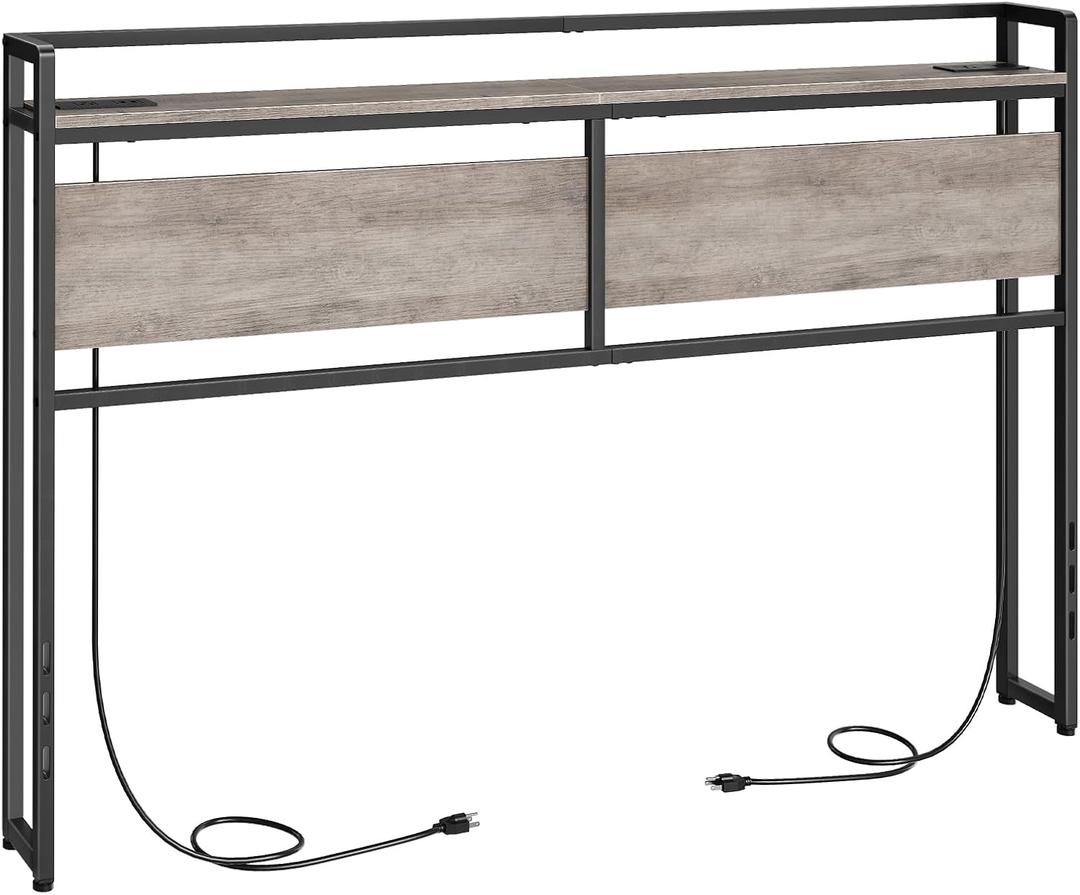HOOBRO Queen Size Headboard, Headboard with 2 Outlets and 4 USB Ports, Adjustable Height, Storage Rack, Sturdy and Stable, Easy Assembly, Greige and Black