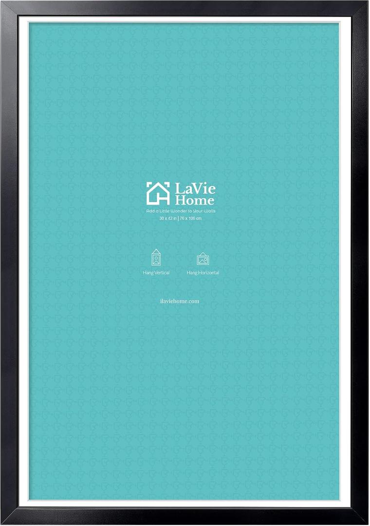 LaVie Home 30 x 42 Poster Frame Black, Display Pictures 27x40 with Mat or 30x42 Without Mat, Stable and Sturdy Picture Frame and Polished Plexiglass, Horizontal and Vertical Format of The Wall1 Pack