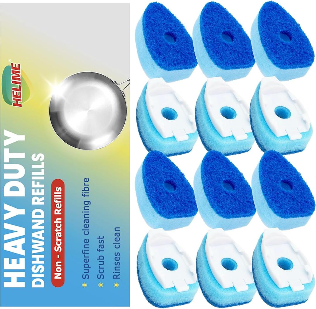 Dish Wand Refills Sponge Head with Hole,Non Scratch Dishwand Refill Heavy Duty Replacement Head,Soap Control Dispensing Scrubbers for Kitchen,Pans,Dishwasher Tools,Compatible Sponges Scrub with Handle (12Pcs, Blue)
