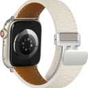 Leather Magnetic Watch Band Compatible with Apple Watch 46mm 45mm 44mm 42mm 41mm 40mm 38mm, Top Grain Designer Replacement Strap for Women Men iWatch Series 10/9/8/7/6/5/4/3/2/1/SE/Ultra 2