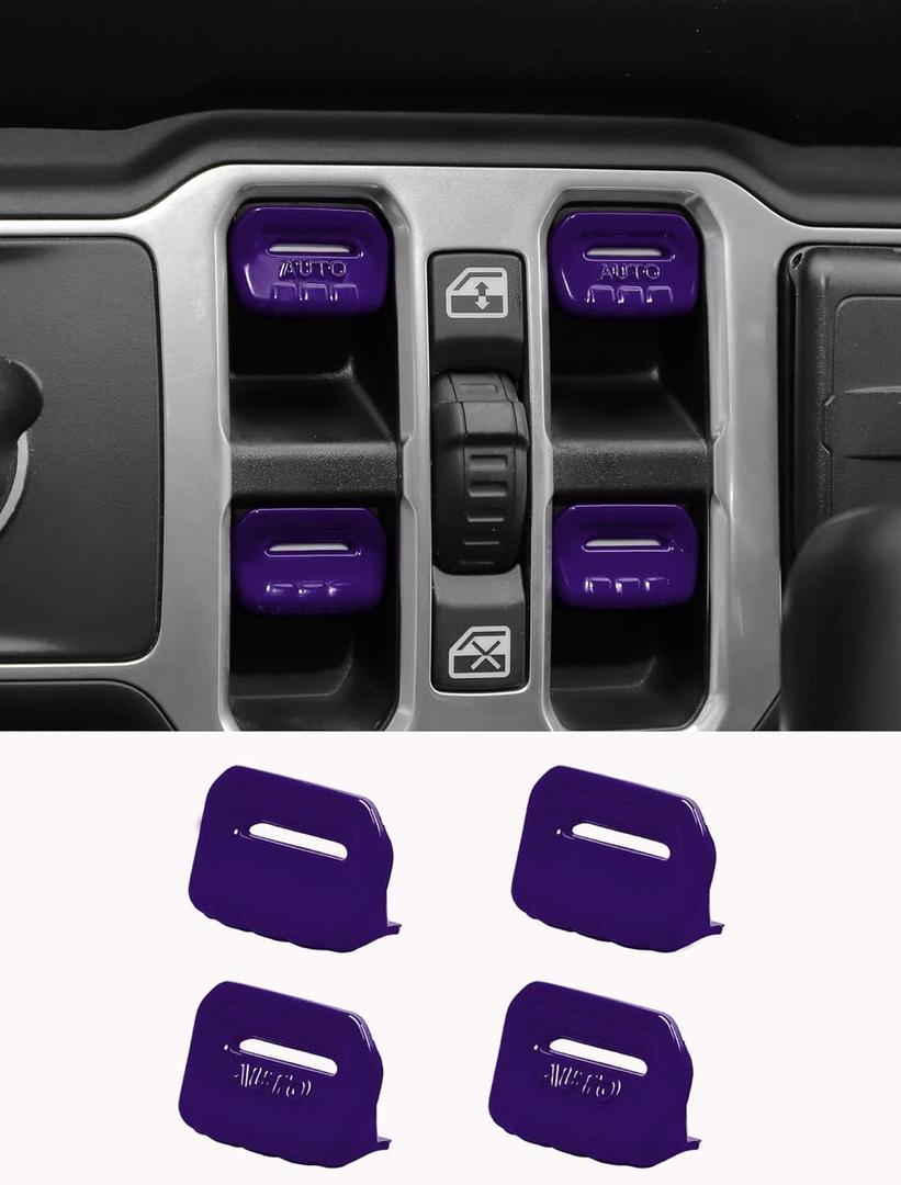 Savadicar Purple Interior Accessories - Window Control Switch Trim Set for 2018-Present Jeep Wrangler JL JLU 4XE & Gladiator JT - Solid Color Interior Decor Upgrade Option, 4-Piece