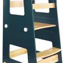 WOOD CITY Kitchen Step Stool - Safe Montessori Standing Tower for Kids with Safety Rail, Height Adjustable Toddler Ideal Helper for Learning New Skills, Anti-Slip Protection for Bathroom - Deep Blue