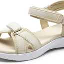 DREAM PAIRS Women's Sport Athletic Sandals Outdoor Hiking Sandals (10, Beige/White)