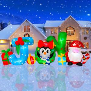 SEASONBLOW 8 Ft Long Christmas Inflatable Joy Sign Outdoor Decorations, Lighted Blow Up Yard Decoration Xmas Joy with Penguin and Gnome for Yard Lawn Garden Home Party Indoor Outdoor Holiday Decor