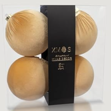 4PCS Gold Brown Velvet Christmas Ornaments Set – 6 Inch Large Flocked Shatterproof Baubles for Xmas Tree Decoration, Hanging Ornaments for Holiday & Home Décor (Gold, 6 Inch / 15 cm)