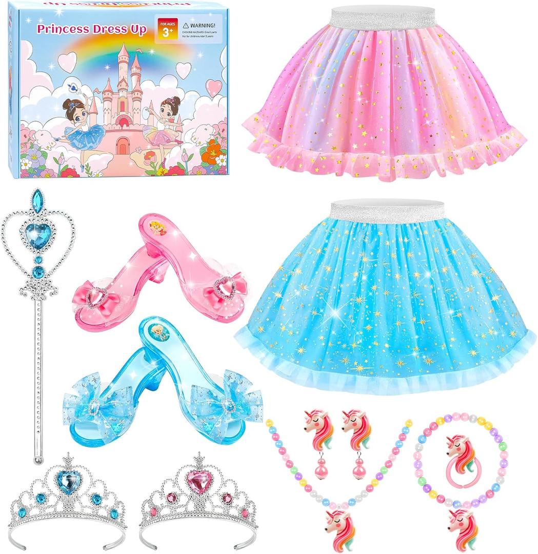 Princess Dress Up Shoes for Little Girls 3-6Kids Pretend Play Clothes for Toddlers with Tutu,Shoes and Accessories,Christmas Thanksgaving Birthday Gift Toys
