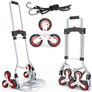 DIAMONDFORGE Stair Climbing Dolly, 220LBS Heavy Duty Stair Climbing Cart with Telescoping Handle, Portable Folding Aluminum Cart for Stairs, 6 Wheels & Rope for Home, Groceries