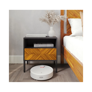 Bme Vivian Solid Wood Nightstand, End Table, Bedside Table with Herringbone Pattern for Rustic Bedroom, Easy Assembly, Rustic Golden Brown and Black