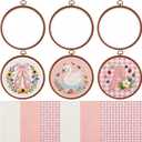 Tudomro 12 Pcs Decorative Embroidery Hoop with Fabric Set 6.7" Round Imitated Wood Cross Stitch Frame & 11.8" Pink Pre-Cut Cloth Squares for Beginner DIY Art Craft Sewing Hanging Ornament