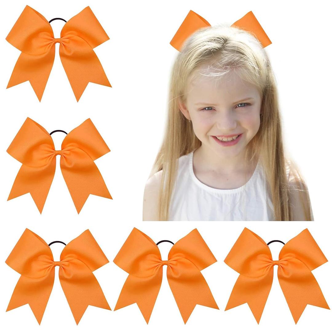 Oaoleer 8inch Jumbo Large Cheer Bows Ponytail Holder Elastic Band Handmade Boutique Hair Accessories for Cheerleading Teen Girls College Women Sports (5PCS, Orange)