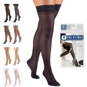Truform Sheer Compression Stockings, 15-20 mmHg, Women's Thigh High Length, 20 Denier, Navy, X-Large