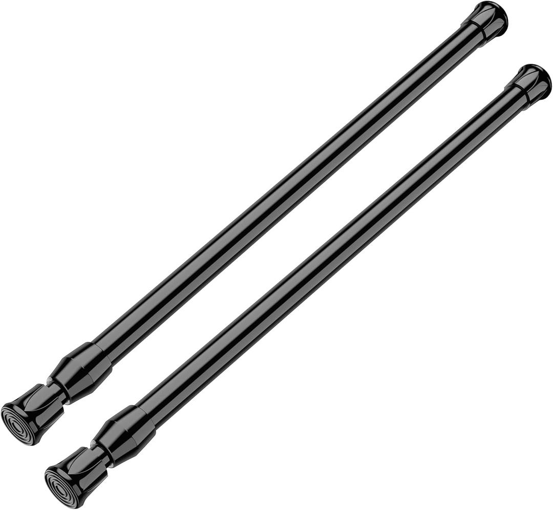 MEXAU Black Tension Curtain Rod 16.5-28 inch Spring Tension Rod Adjustable Spring Rod Extendable Tension Rod for Kitchen, Bathroom, Window, Bookshelf