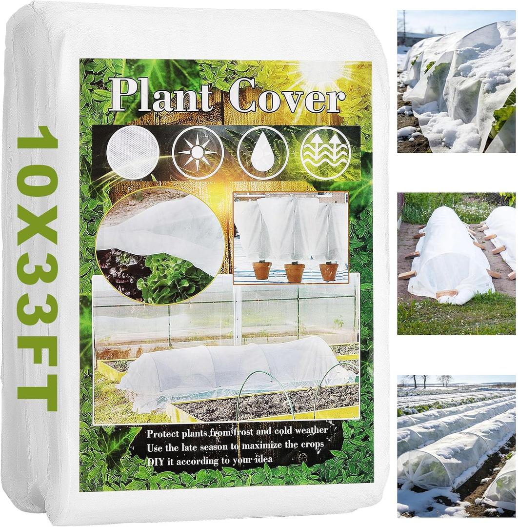Plant Covers Freeze Protection, 10x33FT Reusable Thickened Winter Floating Row Covers, Frost Cloth Blanket Shade Cloth Garden Fabric Plant Cover for Raised Beds Vegetables Insect Winter Frost