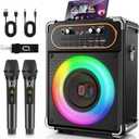 HWWR Karaoke Machine with 2 Wireless 2.4G 0-Delay Microphones for Adults,Portable Bluetooth 5.3 Speaker with Echo Adjustment and Deep Bass,Supports TWS/TV/Guitar for Family Party,Backyard BBQ(2 Mics)