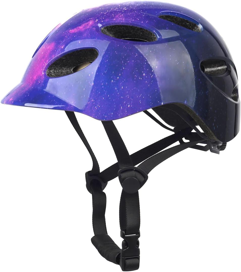 Kids/Youth Bike Helmet for Boys Girls and Teens, Adjustable and Multi-Sport for Bicycle, Kick Scooter, Skateboard, Roller/Inline Skate (18.8"-22" / 48-56 cm, Glossy Purple Nebulae)