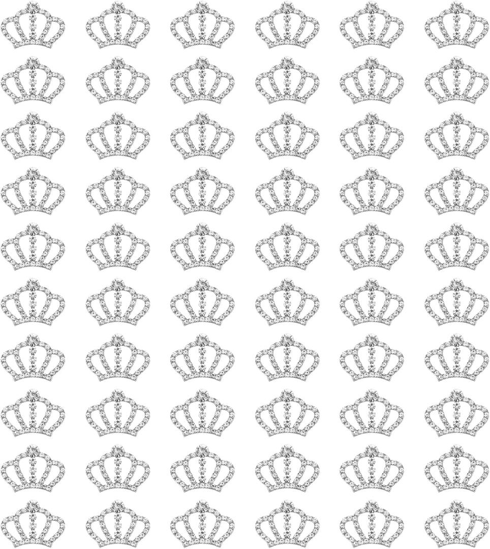 PATIKIL 60Pcs Crown Charms, 1.3" x 0.98" Mini Metal Rhinestone Crystal Crown Embellishments Bulk DIY Handmade Phone Case Clothes Decor Party, Silver Tone