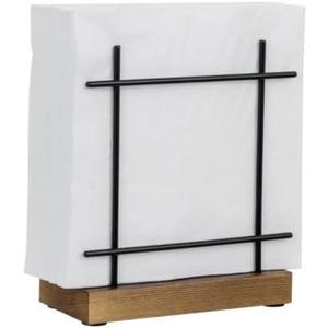 MyGift Matte Black Napkin Holders for Table & Kitchen, Metal Napkin Dispenser with Rustic Burnt Brown Wood Base, Decorative Holder for Paper Mail Bills Home/Dining Decor