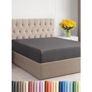 Twin XL Fitted Bed Sheet - Bottom Single Fitted Sheet Only - Ultra-Soft Hotel Luxury Bedding w/ 8-16 Inch Deep Pockets - Breathable & Wrinkle Free - Easy-Care, Fade and Shrink Resistant - Dark Grey