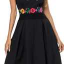 Women's Mexican Dress Embroidered Causal Lace Party Dress (Medium, Black)