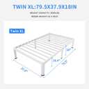 MAF 18 Inch Twin XL Bed Frames White with Round Corner Legs Mattress Slide Stopper No Box Spring Needed Heavy Duty Metal Platform Bed Frame Under-Bed Storage Space, 3000 LBS Steel Slats Support