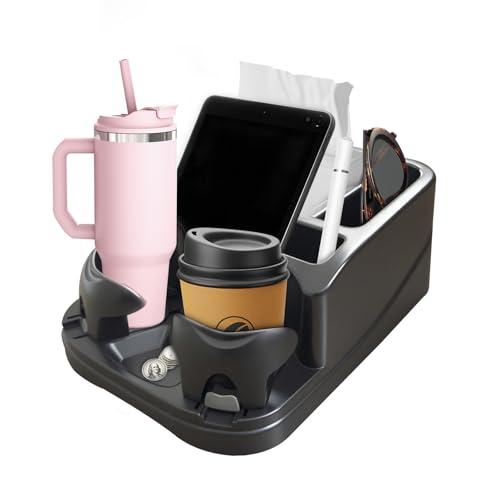EaseRide Car Center Console with Adjustable Cup Holders, Universal Center Console Organizer for Truck, Cars, Minivans, Suvs, Truck Floor Console, Bench Seat Center Console (Black)