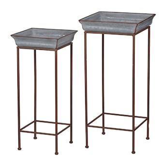 A&B Home Shelburne Plant Stands 30.7-in H x 14.2-in W Gray Indoor/Outdoor Square Cast iron Plant Stand