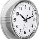 Bernhard Products Retro Wall Clock 9.5 Inch Silver Kitchen 50's Vintage Design Round Silent Non Ticking Quality Quartz Battery Operated for Home/Office/Kitchen/Living Room/School Classroom