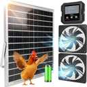 Okkbi Solar Fan with Battery for Chicken Coop and Greenhouse, Dual Solar Ventilation, Air Intake or Exhaust, Control Box with 3 Modes, 25W Solar Panel, 4.7-Inch Fans, IPX4 Water-Resistant