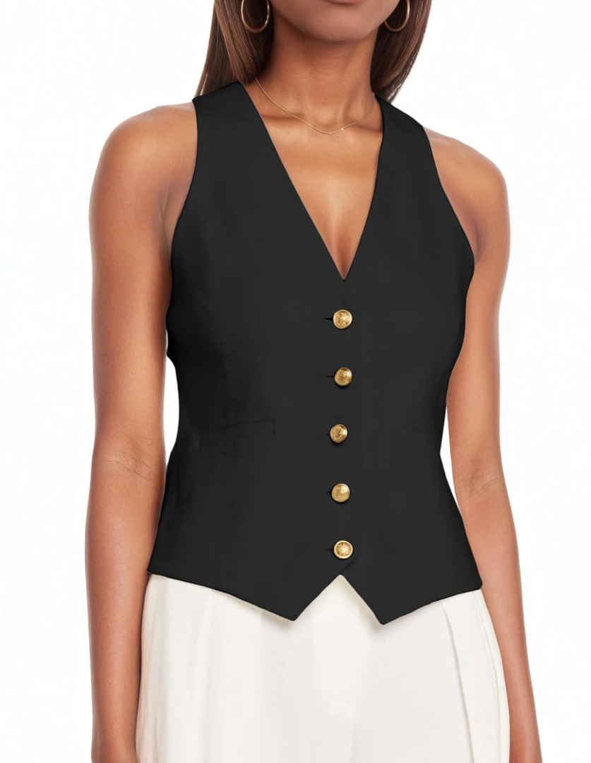 Mina Self Sleeveless Vest Tops For Women 2025 Summer v-Neck Slim Fit Elegant Lightweight Trendy Casual Business Work Blazer, Small