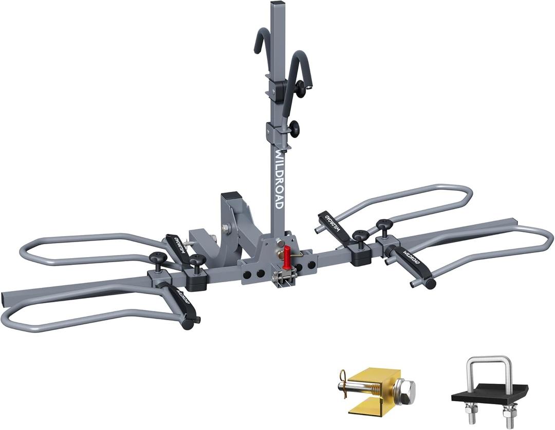 WILDROAD E-Bike Hitch Rack for Car, Quick Release Handle Wobble Free Smart Tilting Bike Rack, Foldable 2-Bike Rack for Standard, Fat Tire and E-Bike, 2-Bike 180 lbs Capacity, Fits 2-inch Receiver