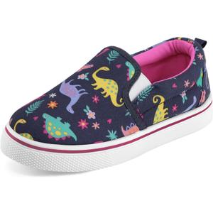 K KomForme Toddler Girls Boys Shoes Little Kids Slip on Canvas Sneakers for Running/Walking (Navy Dinosaur)