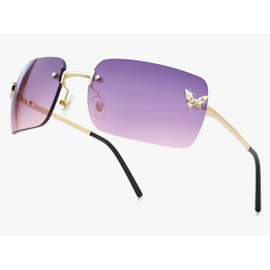 knliwkm Rimless Rectangle Y2k Sunglasses for Women Men Cute Small Clear Frameless Tinted Lens 2000S Fashion Shades Butterfly
